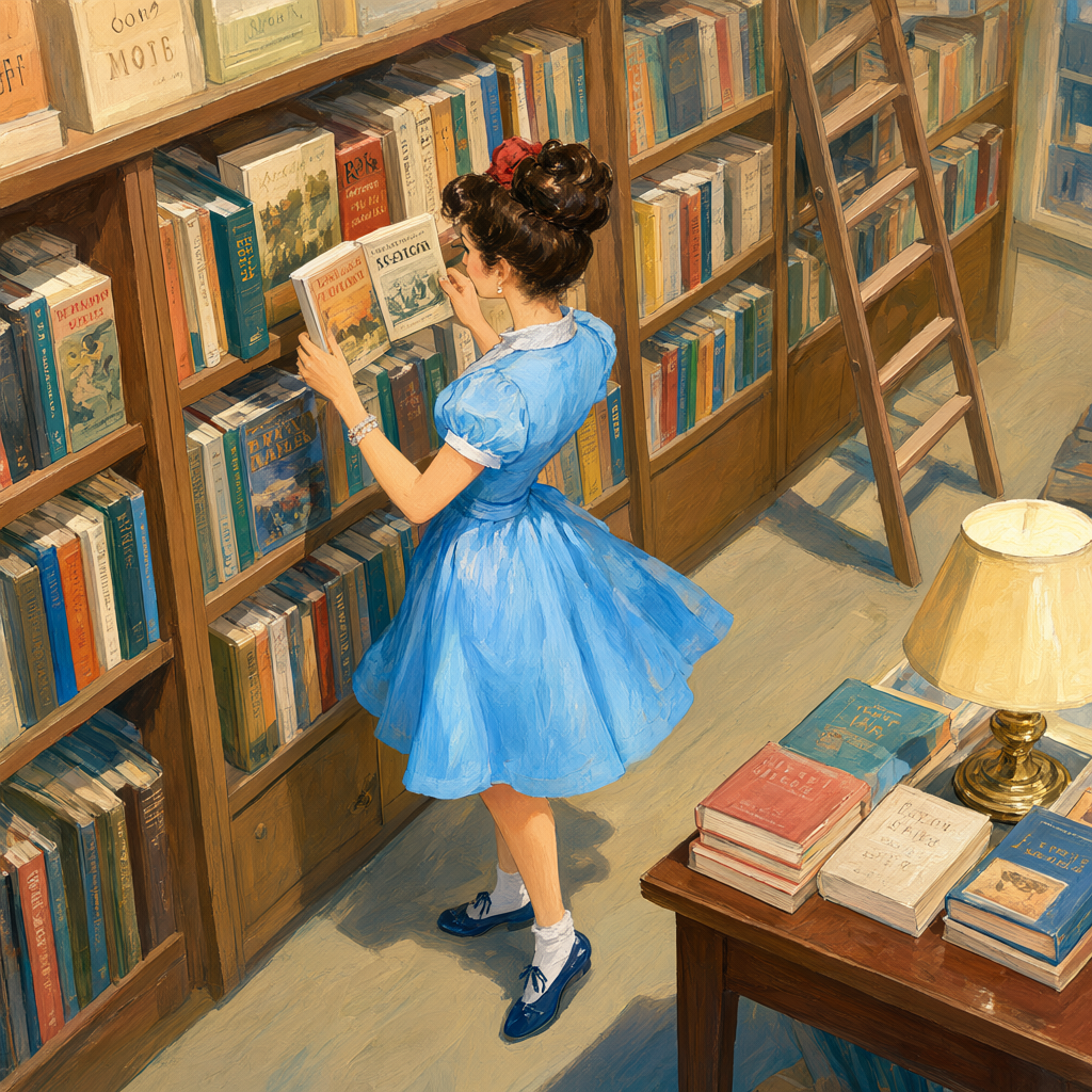 Pin-up browsing novels in the book department